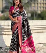 Black woven design zari banarasi saree with blouse piece