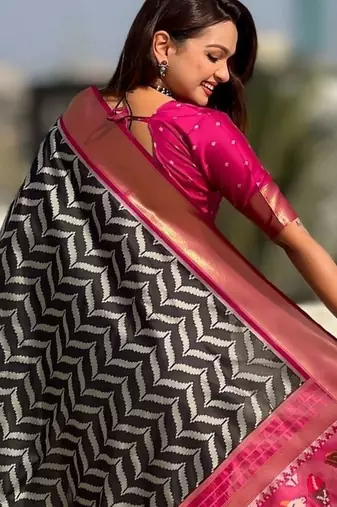 Black woven design zari banarasi saree with blouse piece