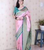 Pink ethnic motifs zari silk blend banarasi saree