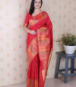 Red woven design zari silk blend handloom kanjeevaram saree