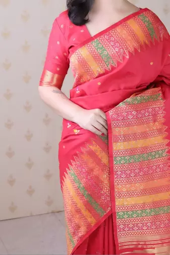 Red woven design zari silk blend handloom kanjeevaram saree