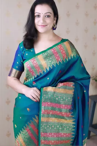 Teal woven design zari silk blend handloom kanjeevaram saree