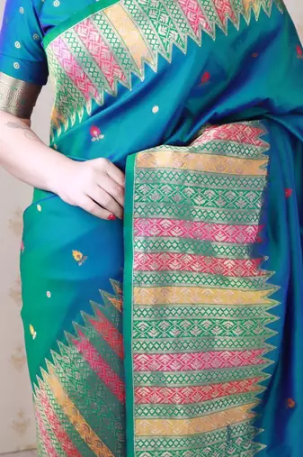 Teal woven design zari silk blend handloom kanjeevaram saree