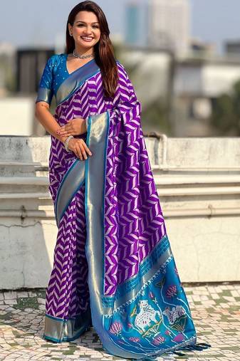 Purple woven design zari silk blend designer banarasi saree