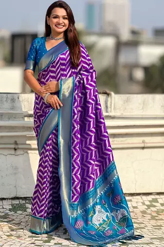 Purple woven design zari silk blend designer banarasi saree