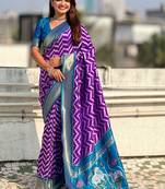 Purple woven design zari silk blend designer banarasi saree