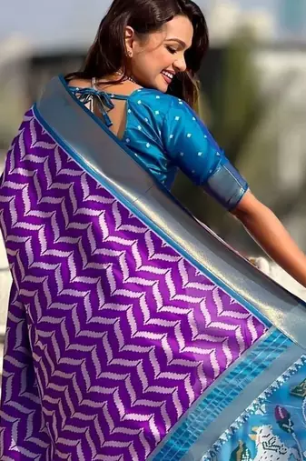Purple woven design zari silk blend designer banarasi saree