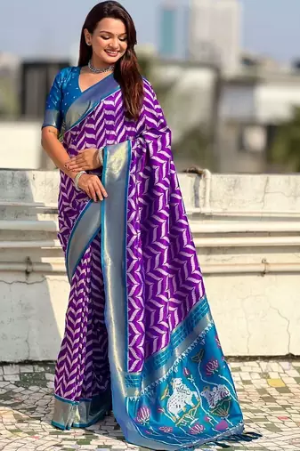 Purple woven design zari silk blend designer banarasi saree