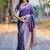 Navy blue woven design zari silk blend handloom banarasi saree