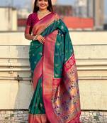 Green woven design zari silk blend paithani saree