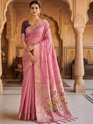 Pink floral handloom saree 1