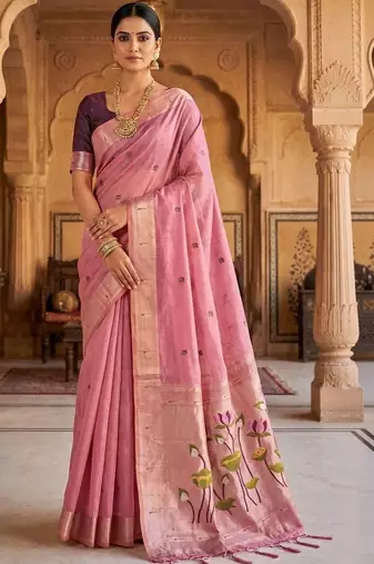 Pink floral handloom saree