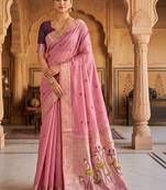 Pink floral handloom saree