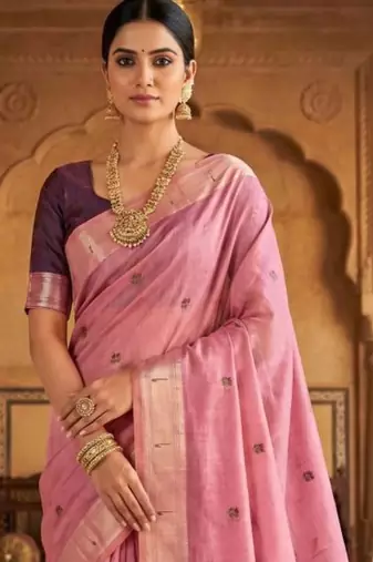 Pink floral handloom saree