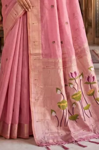 Pink floral handloom saree