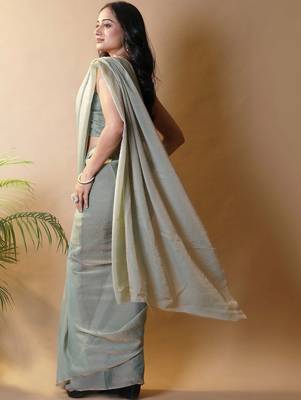 Sea green georgette silk saree with blouse piece 3