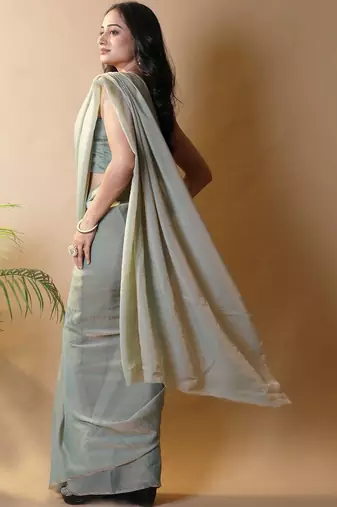 Sea green georgette silk saree with blouse piece
