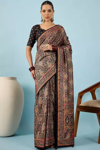 Black ethnic motifs zari silk blend heavy work banarasi saree