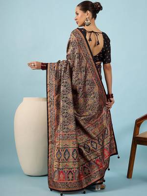 Black ethnic motifs zari silk blend heavy work banarasi saree 2