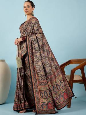 Black ethnic motifs zari silk blend heavy work banarasi saree 5