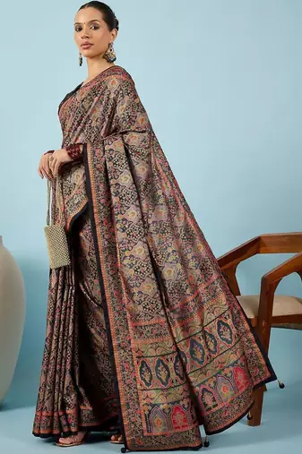 Black ethnic motifs zari silk blend heavy work banarasi saree