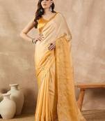 Yellow ombre embroidered satin saree