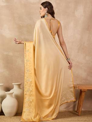 Yellow ombre embroidered satin saree 3