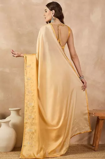 Yellow ombre embroidered satin saree