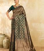 Green paisley zari silk blend designer banarasi saree