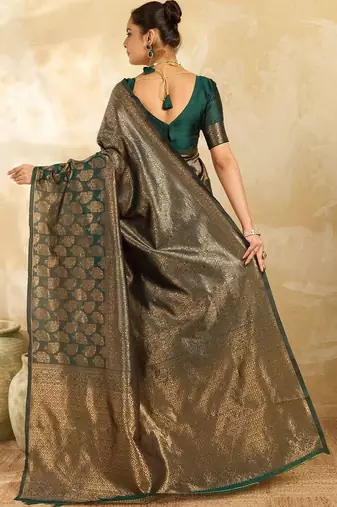 Green paisley zari silk blend designer banarasi saree