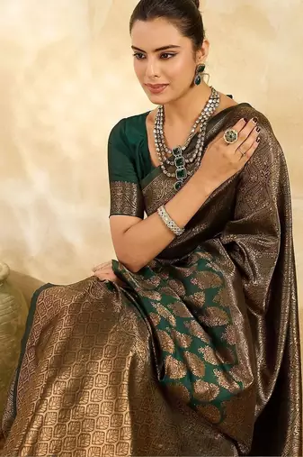 Green paisley zari silk blend designer banarasi saree
