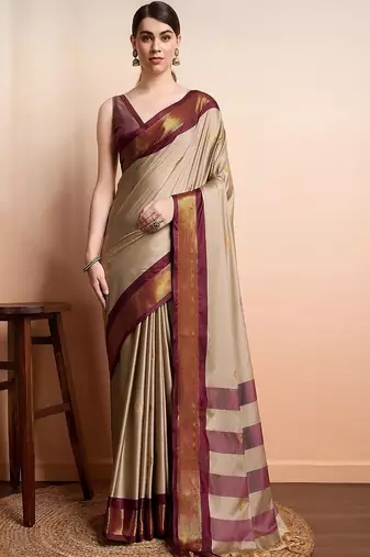 Beige woven design zari art silk kanjeevaram saree