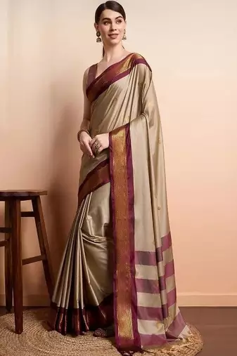Beige woven design zari art silk kanjeevaram saree