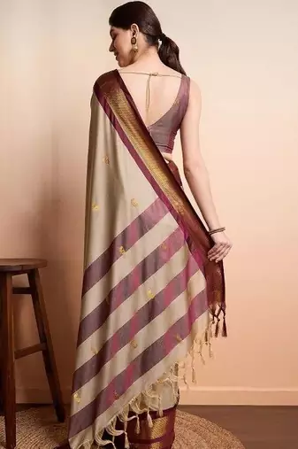 Beige woven design zari art silk kanjeevaram saree
