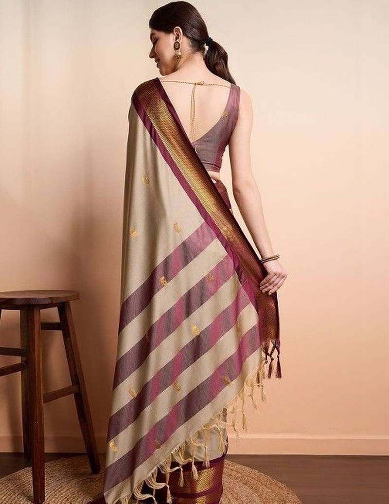 Beige woven design zari art silk kanjeevaram saree