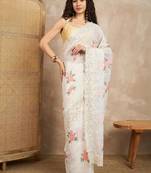 White floral chikankari  georgette saree