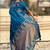 Blue floral zari silk blend designer banarasi saree