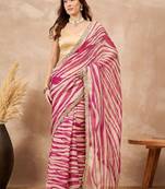 Pink striped sequinned  chiffon designer saree