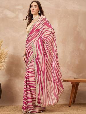Pink striped sequinned  chiffon designer saree 3