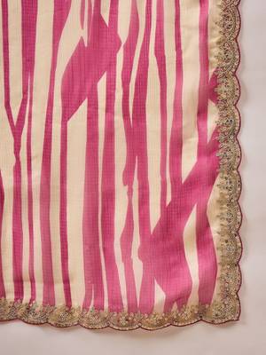 Pink striped sequinned  chiffon designer saree 4