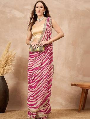 Pink striped sequinned  chiffon designer saree 5
