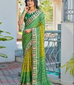 Green bandhani embroidered poly chiffon designer bandhani saree