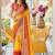 Yellow bandhani embroidered poly chiffon designer bandhani saree