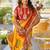 Yellow bandhani embroidered poly chiffon designer bandhani saree