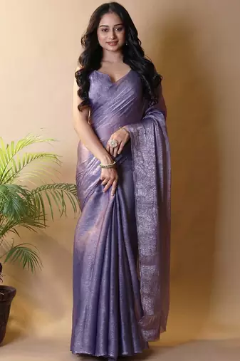 Purple poly chiffon saree
