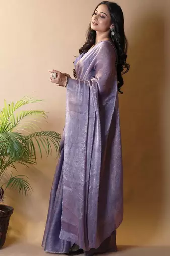 Purple poly chiffon saree