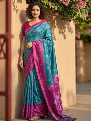 Multicolor ethnic motifs silk blend handloom pochampally saree 1