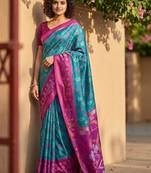Multicolor ethnic motifs silk blend handloom pochampally saree
