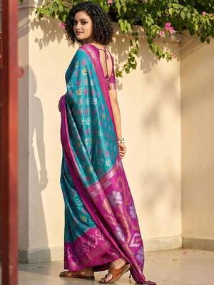 Multicolor ethnic motifs silk blend handloom pochampally saree 2