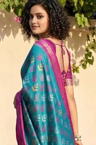 Multicolor ethnic motifs silk blend handloom pochampally saree